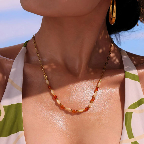 Women's Jewelry Set Ferris Wheel Retro Spliced Agate Shell Beads Titanium Steel Plated Stainless Steel Necklace Bracelet Earrings