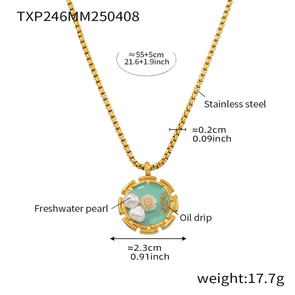Women's Jewelry Set Ferris Wheel Rose Enamel Color Titanium Steel Electroplated Necklace And Ring