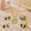 Women's Jewelry Set Ferris Wheel Rose Enamel Color Titanium Steel Electroplated Necklace And Ring