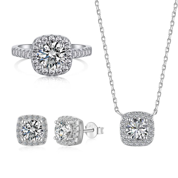 Women's Jewelry Set S925 Sterling Silver Geometric Design With Zircon Inlaid And Electroplating
