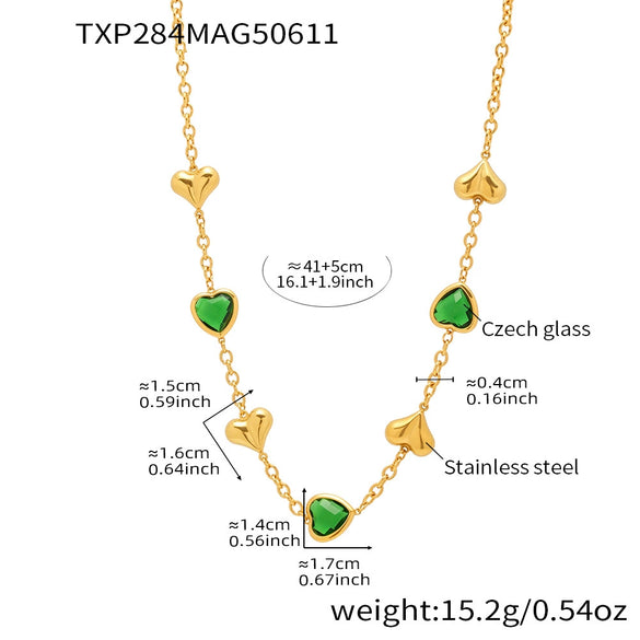 Women's Jewelry Set 316L Stainless Steel Plated 18K Real Gold Heartshaped Czech Glass Necklace Bracelet Earrings Electroplated