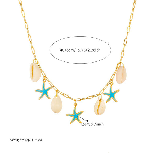 Women's Jewelry Set Stainless Steel Shell Starfish Oil Drop With Marine Life Pattern Electroplated Box Chain