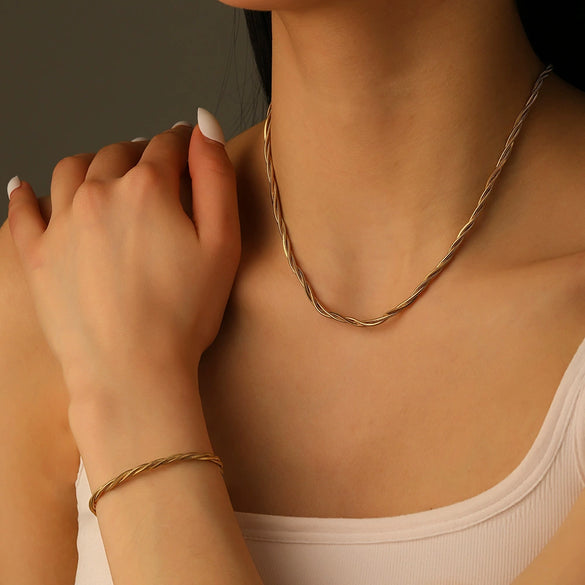 Women's Jewelry Set Titanium Steel Bamboo Chain With Diamonds Geometric Style