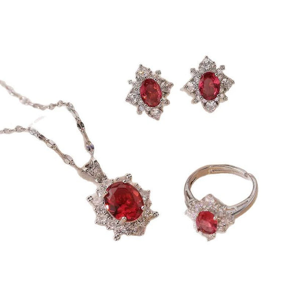 Women's Jewelry Set Titanium Steel Electroplated Inlay Diamondstudded Necklace Earrings Ring