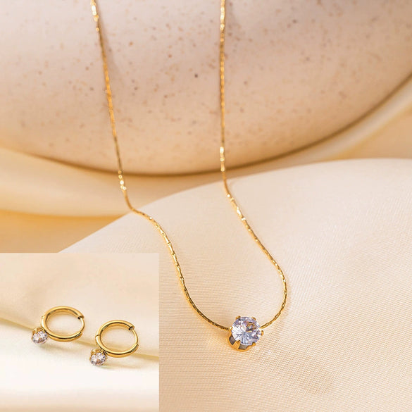 Women's Jewelry Set Titanium Steel Plants And Flowers Pattern Electroplating Earrings And Necklaces