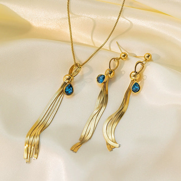 Women's Jewelry Set Titanium Steel Plants And Flowers Pattern Electroplating Earrings And Necklaces
