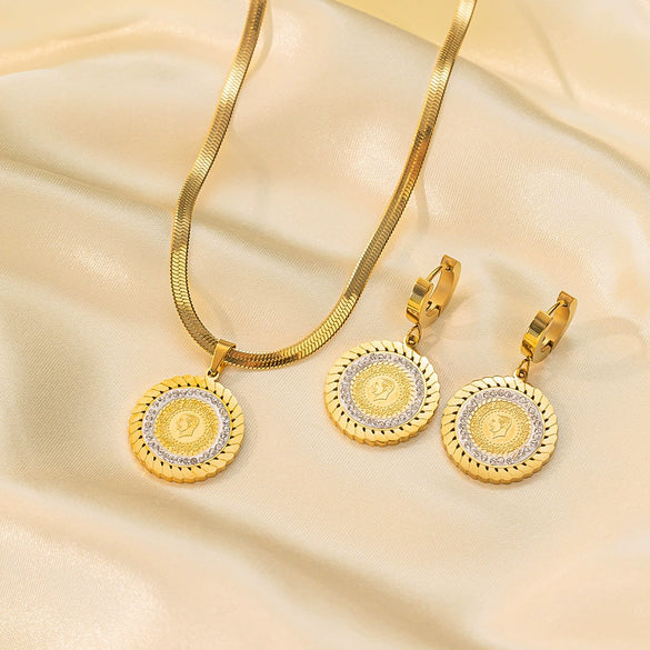 Women's Jewelry Set Titanium Steel Plants And Flowers Pattern Electroplating Earrings And Necklaces