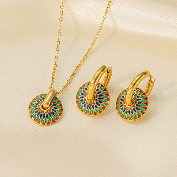 Women's Jewelry Set Titanium Steel Plants And Flowers Pattern Electroplating Earrings And Necklaces