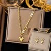 Women's Jewelry Set Titanium Steel Plants And Flowers Pattern Electroplating Earrings And Necklaces