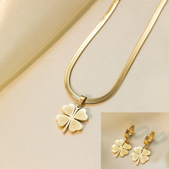 Women's Jewelry Set Titanium Steel Plants And Flowers Pattern Electroplating Earrings And Necklaces