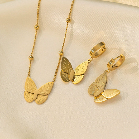 Women's Jewelry Set Titanium Steel Plants And Flowers Pattern Electroplating Earrings And Necklaces