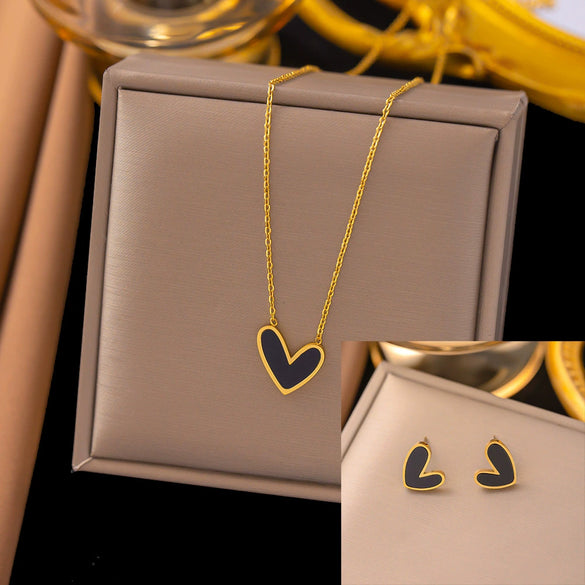 Women's Jewelry Set Titanium Steel Plants And Flowers Pattern Electroplating Earrings And Necklaces