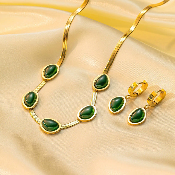 Women's Jewelry Set Titanium Steel Plants And Flowers Pattern Electroplating Earrings And Necklaces