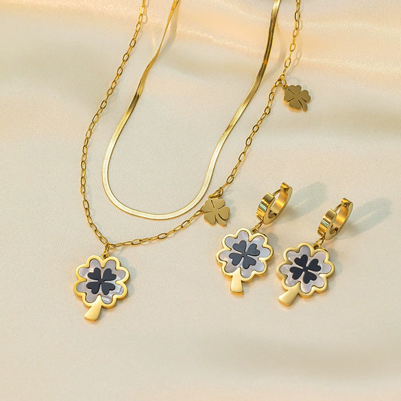 Women's Jewelry Set Titanium Steel Plants And Flowers Pattern Electroplating Earrings And Necklaces