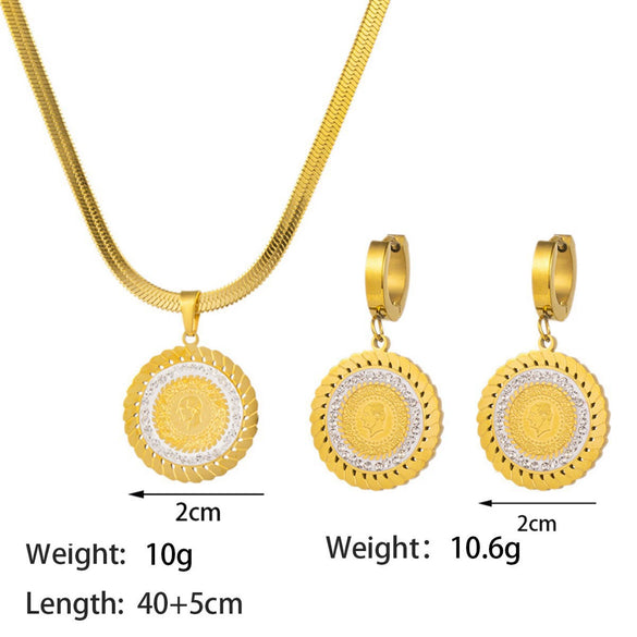 Women's Jewelry Set Titanium Steel Plants And Flowers Pattern Electroplating Earrings And Necklaces