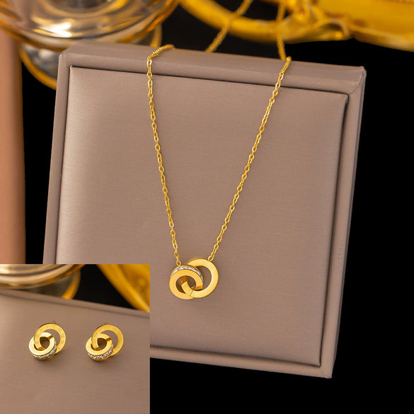Women's Jewelry Set Titanium Steel Plants And Flowers Pattern Electroplating Earrings And Necklaces