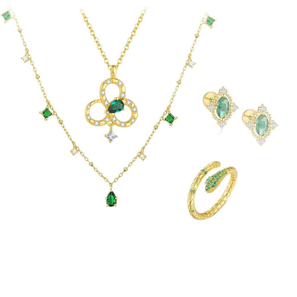 Women's Jewelry Set With S925 Sterling Silver Snake Pattern And Zircon Inlay