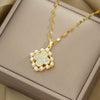 Women's Jewelry Set With Titanium Steel Fourleaf Clover Pendant Electroplated In Vacuum Furnace Geometric Style With Pearl And Diamond