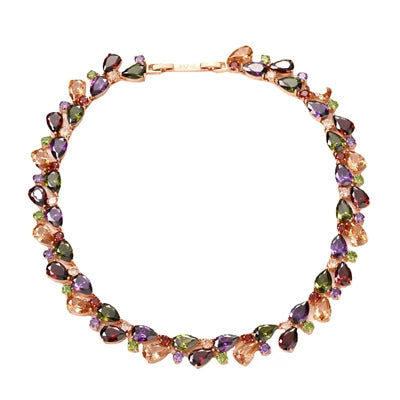 Women's Jewelry Set Zircon Plant Flowers Glass Design Necklace Earrings