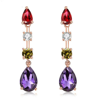 Women's Jewelry Set Zircon Plant Flowers Glass Design Necklace Earrings