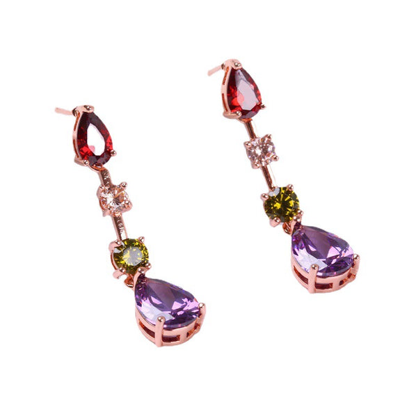 Women's Jewelry Set Zircon Plant Flowers Glass Design Necklace Earrings
