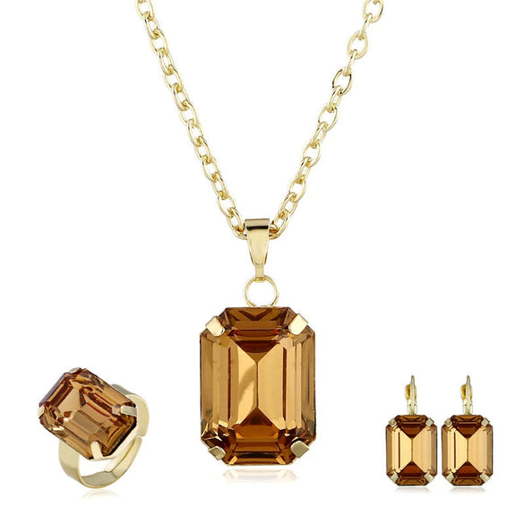 Women's Jewelry Sets Alloy Geometric Electroplating Bone Chain Mixed Gem Inlay Earrings Necklace Ring