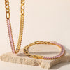 Women's Jewelry Stainless Steel And Titanium Steel With Colorful Zircon Inlaid Geometric Pattern Necklace Bracelet