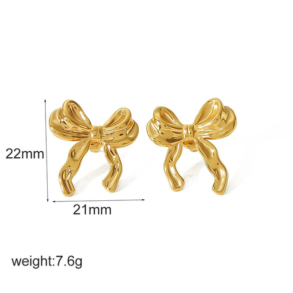 Women's Jewelry Stainless Steel Bow Geometric High Sense Electroplated Necklace Earrings Ring