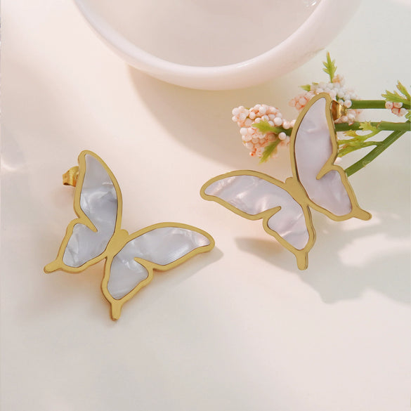 Women's Jewelry Stainless Steel Butterflyshaped Cute Earrings With Electroplating