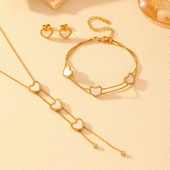 Women's Jewelry Titanium Steel Box Chain With Love Water Drops Bell Pattern And Peach Heart Shape 18K Gold Plated