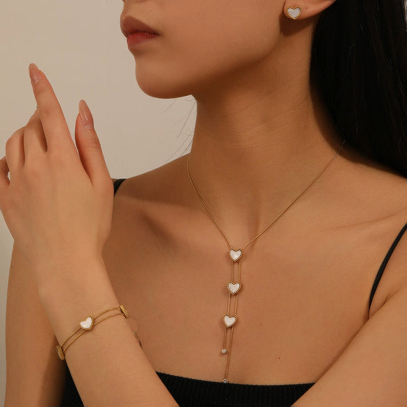 Women's Jewelry Titanium Steel Box Chain With Love Water Drops Bell Pattern And Peach Heart Shape 18K Gold Plated