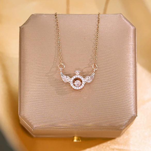 Women's Jewelry Titanium Steel Copper Light Luxury Angel Wings Pendant Necklace With Cross Chain And Diamond Design Real Gold Electroplated