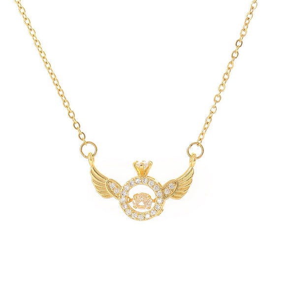 Women's Jewelry Titanium Steel Copper Light Luxury Angel Wings Pendant Necklace With Cross Chain And Diamond Design Real Gold Electroplated