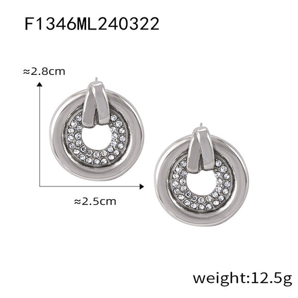 Women's Jewelry 316L Stainless Steel Geometric Gold Plated Earrings And Hollow Diamond Ring