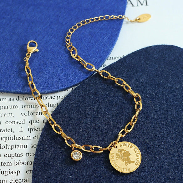 Women's Jewelry 316L Stainless Steel Geometric Round Pendant Bracelet Electroplated