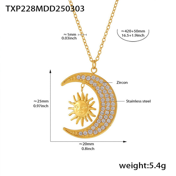 Women's Jewelry 316L Stainless Steel Inlaid Zircon Electroplated Fashion Ring And Necklace Set