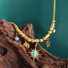 Women's Jewelry Titanium Steel Turquoise Pendant Necklace Bracelet With Irregular Sun Shape And Flower Pattern Electroplated