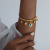 Women's Jewelry Titanium Steel Turquoise Pendant Necklace Bracelet With Irregular Sun Shape And Flower Pattern Electroplated