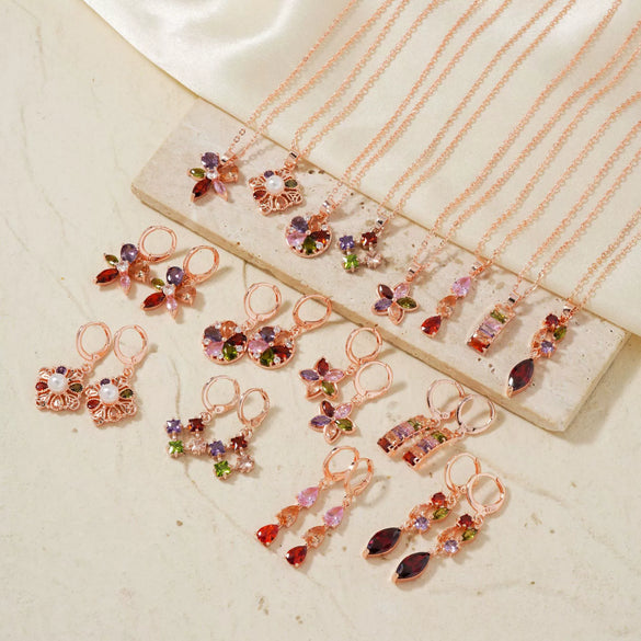 Women's Jewelry Twopiece Set With O Chain Stainless Steel Copper Zircon Glass Plants And Flowers Electroplated