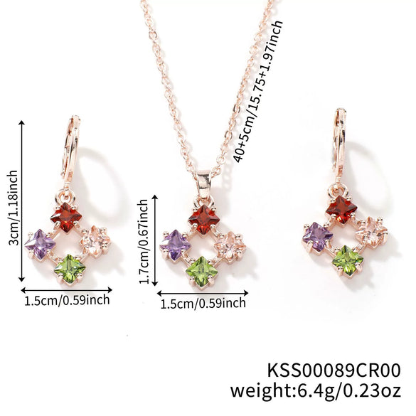 Women's Jewelry Twopiece Set With O Chain Stainless Steel Copper Zircon Glass Plants And Flowers Electroplated