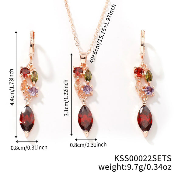 Women's Jewelry Twopiece Set With O Chain Stainless Steel Copper Zircon Glass Plants And Flowers Electroplated