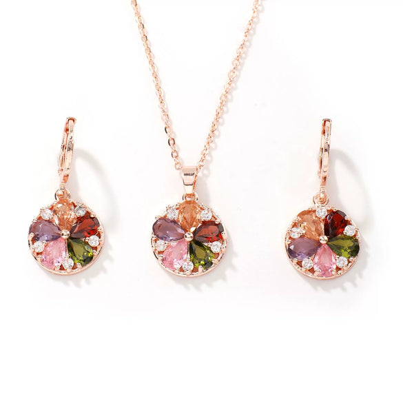 Women's Jewelry Twopiece Set With O Chain Stainless Steel Copper Zircon Glass Plants And Flowers Electroplated