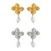 Women's 18K Gold And 925 Silver Freshwater Pearl Pendant Earrings With Geometric And Flower Design And Electroplating Treatment