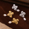 Women's 18K Gold And 925 Silver Freshwater Pearl Pendant Earrings With Geometric And Flower Design And Electroplating Treatment