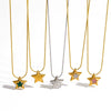 Women's 18K Gold Colored Diamond Encrusted Stainless Steel Titanium Steel Star Necklace With Pvd Furnace Vacuum Real Gold Plating And Round Snake Chain
