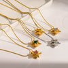 Women's 18K Gold Colored Diamond Encrusted Stainless Steel Titanium Steel Star Necklace With Pvd Furnace Vacuum Real Gold Plating And Round Snake Chain