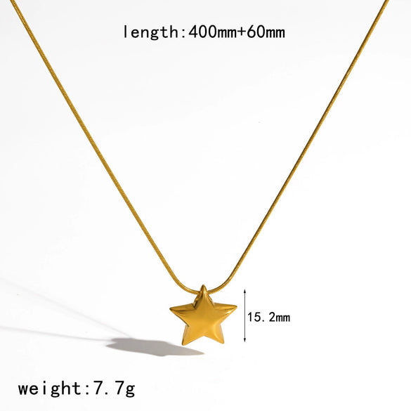 Women's 18K Gold Colored Diamond Encrusted Stainless Steel Titanium Steel Star Necklace With Pvd Furnace Vacuum Real Gold Plating And Round Snake Chain