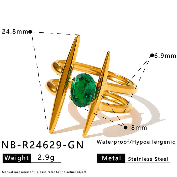 Women's 18K Gold Plated Stainless Steel Adjustable Ring With Zircon Inlay And Geometric Cross Design