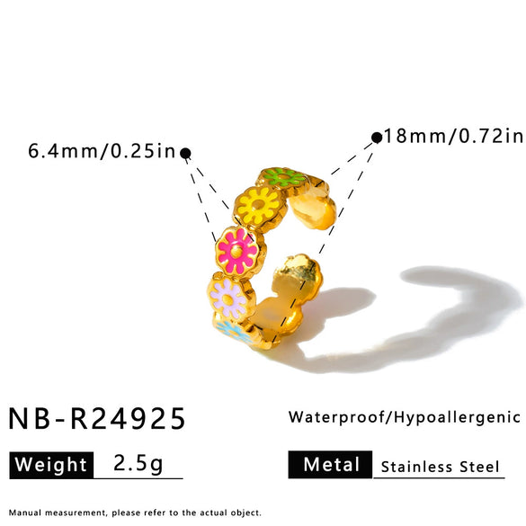 Women’s 18K Gold Plated Stainless Steel Geometric Open Ring With Oil Drip Style Electroplating Fashion Jewelry