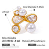 Women's 18K Gold Plated Stainless Steel Irregular Ring With White Zircon And Imitation Pearl Electroplated Opening Titanium Steel Ring